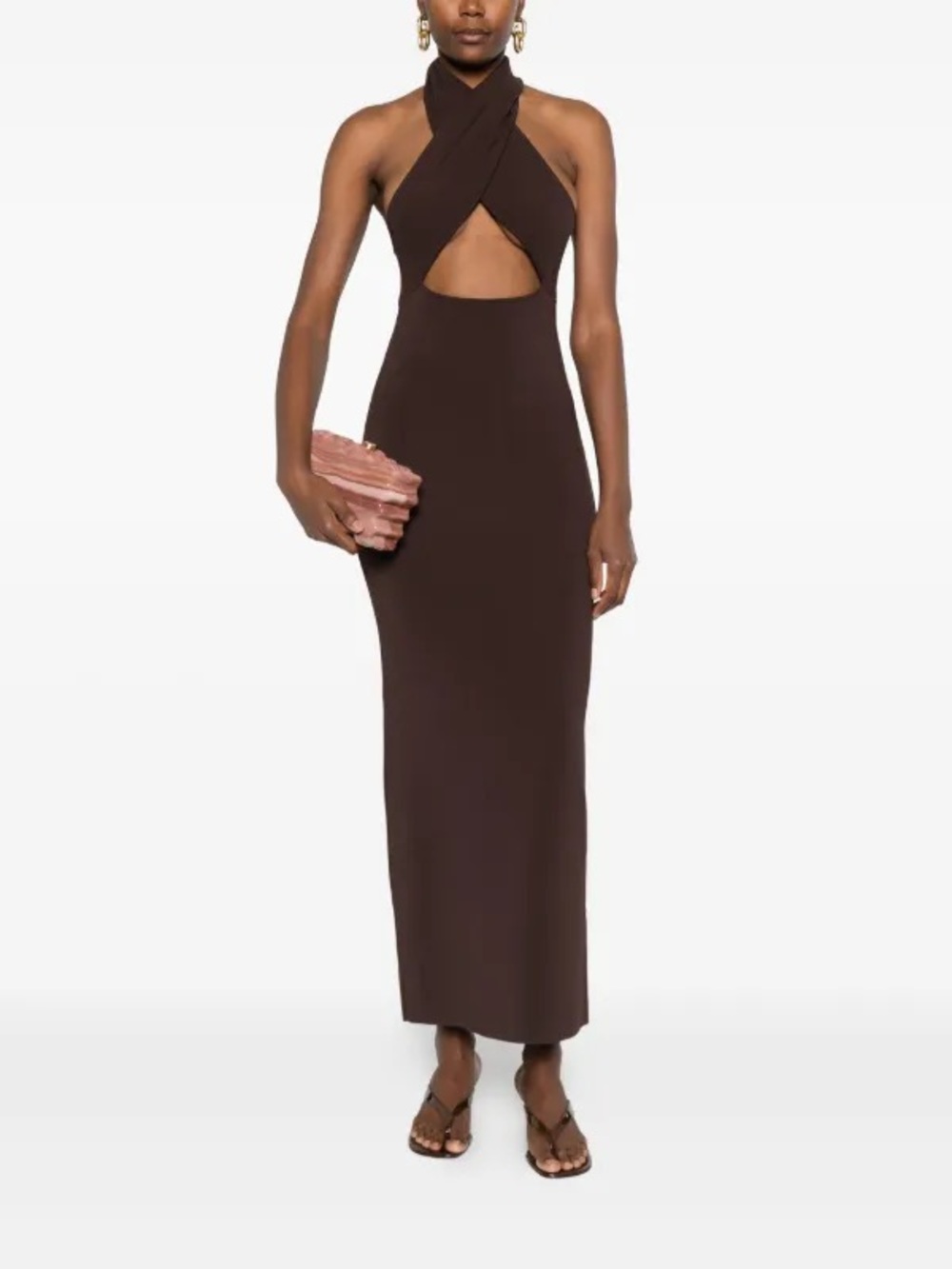 Christopher Esber Slope Halter-Neck Maxi Dress in Espresso - M